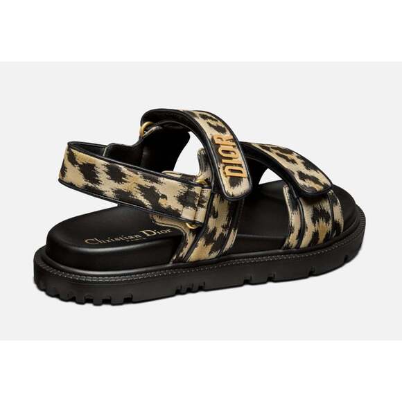Christian Dior Act Dway Black Gold Leopard Shiny Logo Strap Flat Dad Sandal 35.5 - Picture 10 of 12